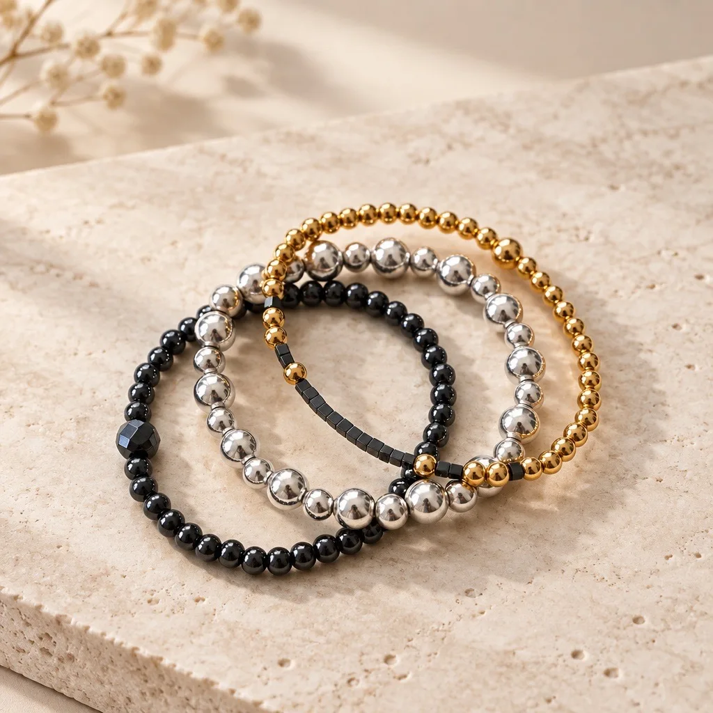 Solstice Tri-Metal Bead Bracelet — handmade by Willow and Fox