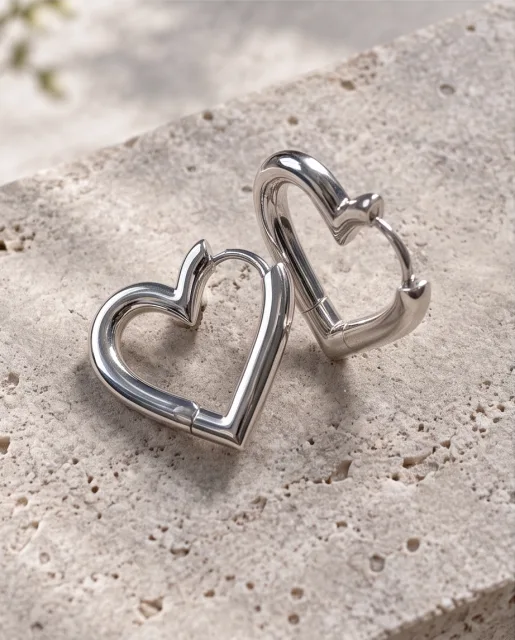 Cherie Silver Heart Hoops — handmade by Willow and Fox