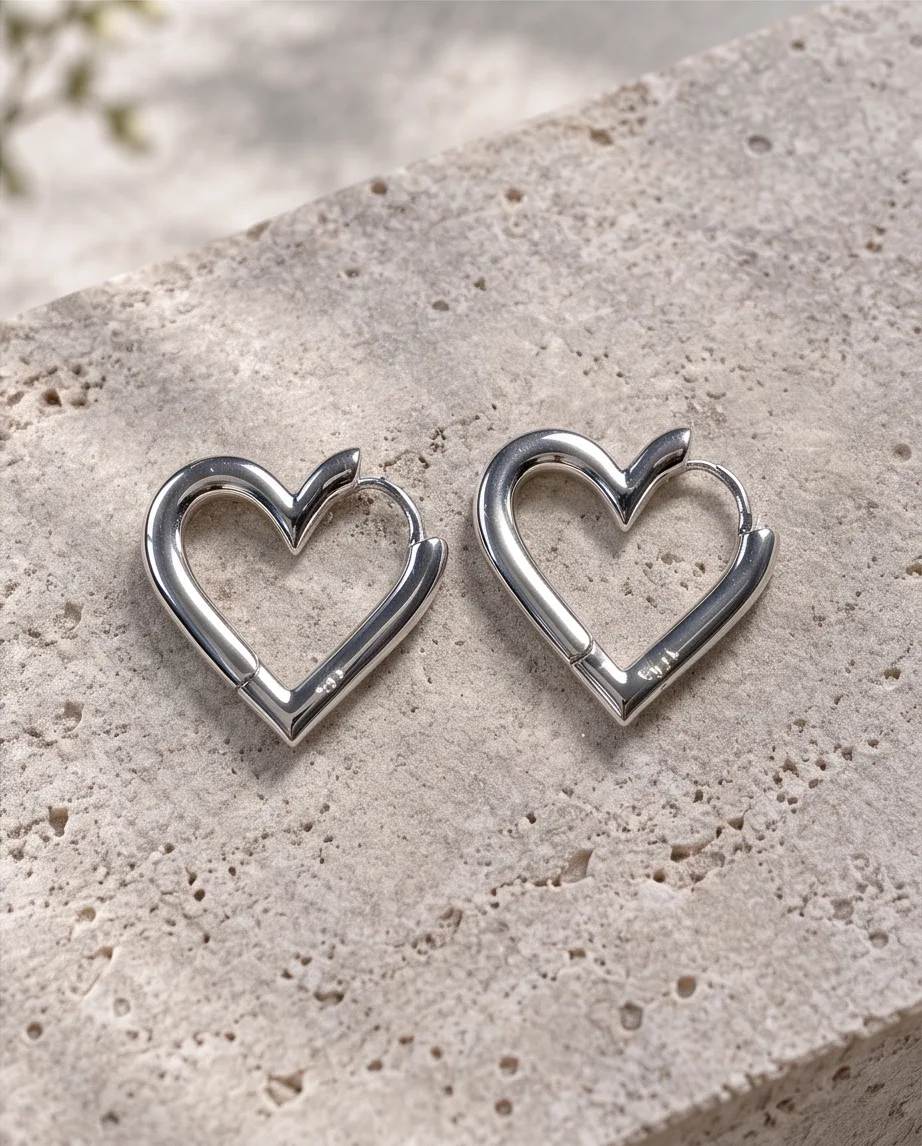 Cherie Silver Heart Hoops — handmade by Willow and Fox