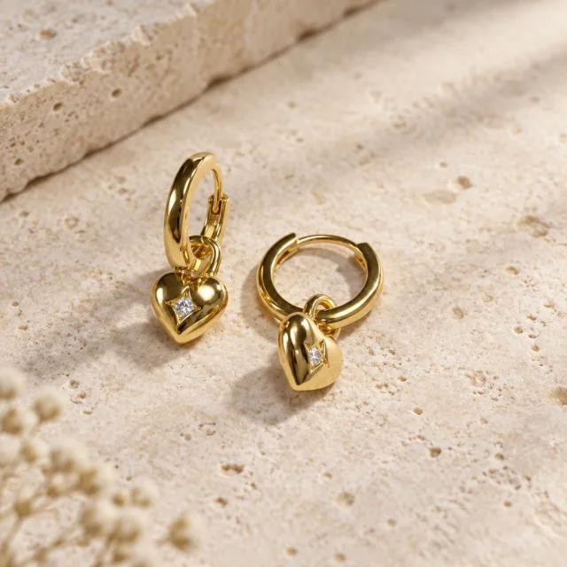 Coeur Gold Heart-Drop Huggies — handmade by Willow and Fox