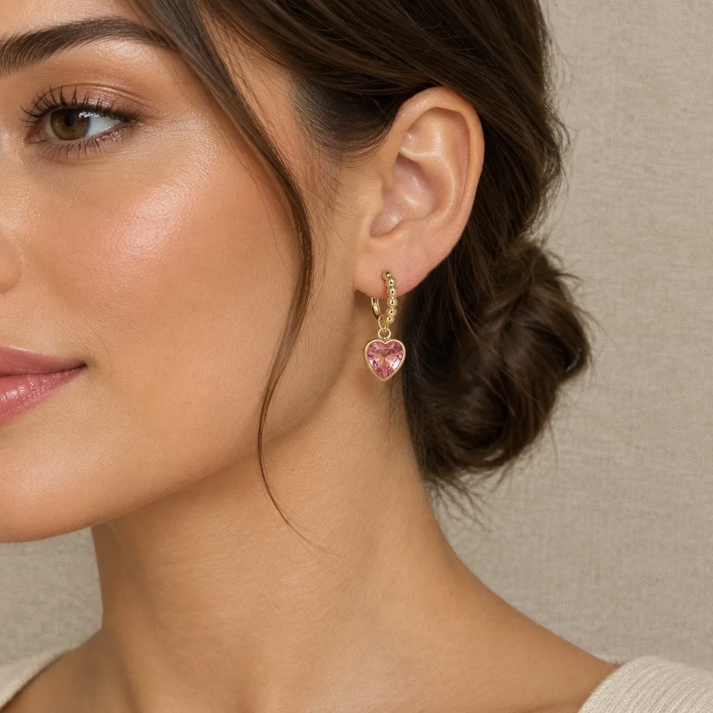 Heart-shaped Pink Gemstone Nebula Earrings — handmade by Willow and Fox