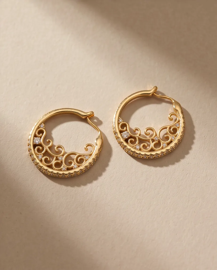 Rosalind Gold Lace Hoops — handmade by Willow and Fox