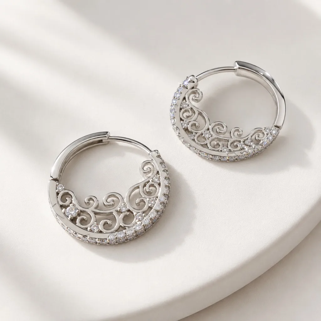 Seraphine Filigree Crescent Hoops — handmade by Willow and Fox