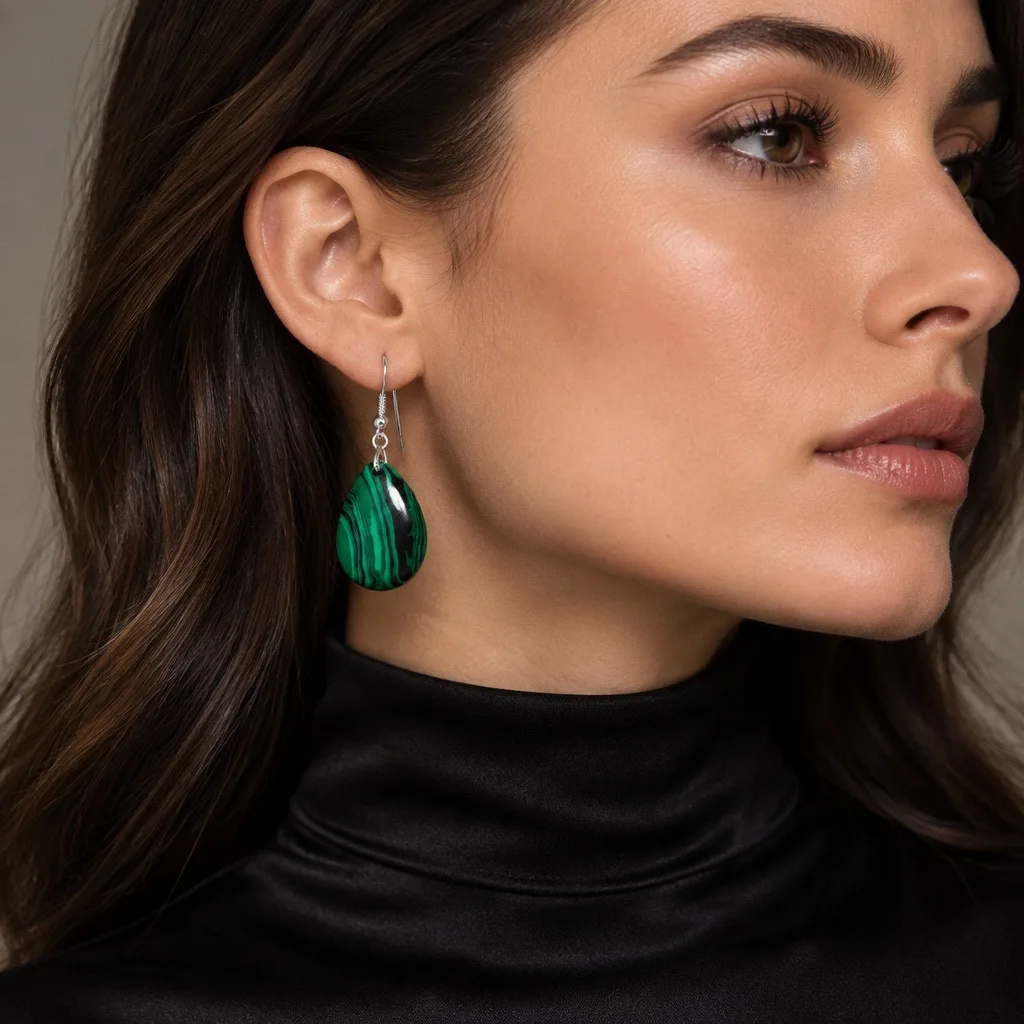 Talia Malachite Teardrop Earrings — handmade by Willow and Fox