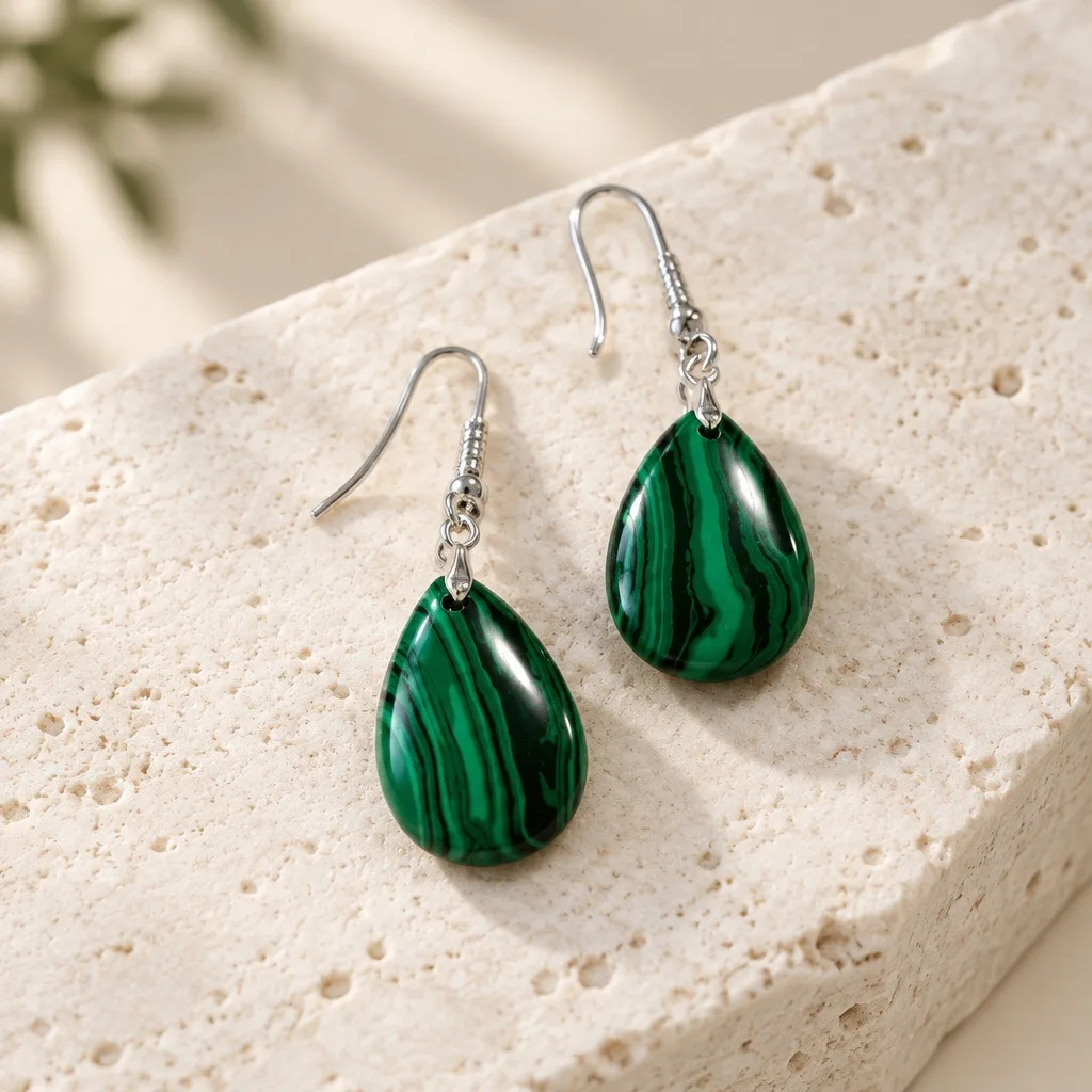 Talia Malachite Teardrop Earrings — handmade by Willow and Fox