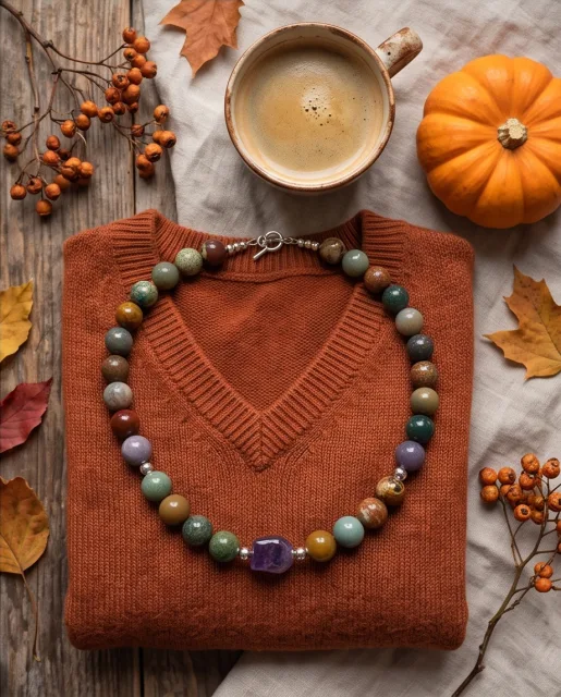 Clementine Indian Agate & Amethyst Necklace — handmade by Willow and Fox