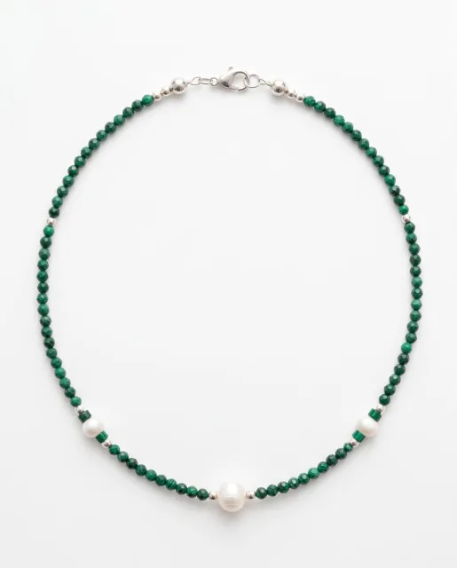 Isla Malachite Pearl Necklace — handmade by Willow and Fox
