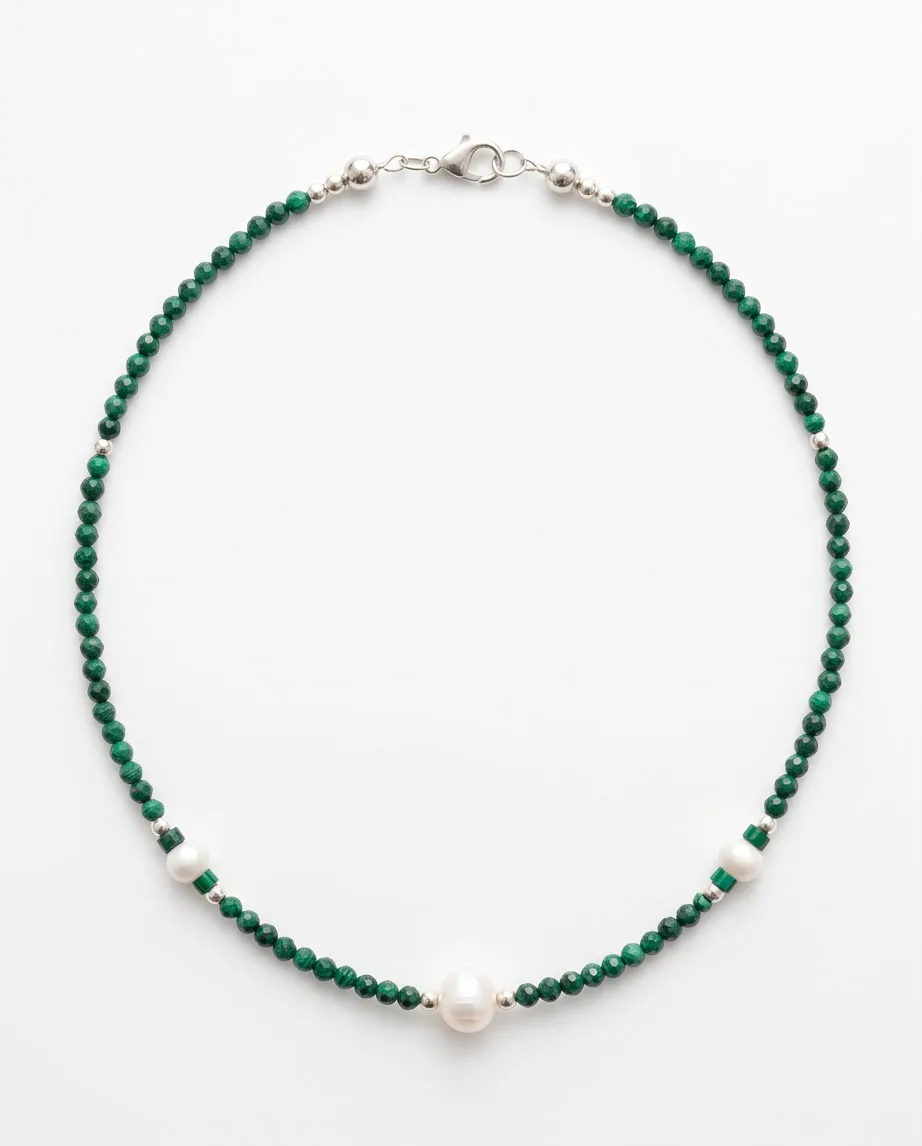 Isla Malachite Pearl Necklace — handmade by Willow and Fox