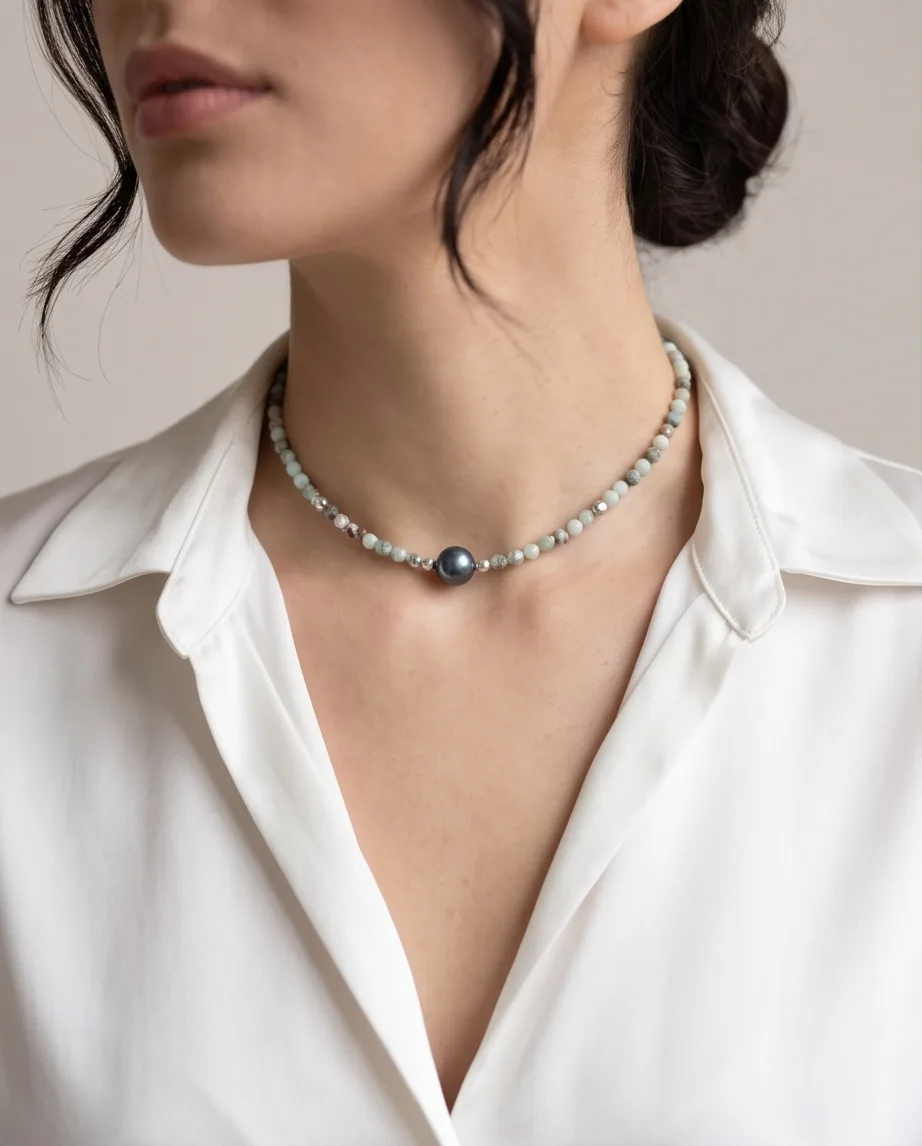 Marielle Amazonite Pearl Necklace — handmade by Willow and Fox