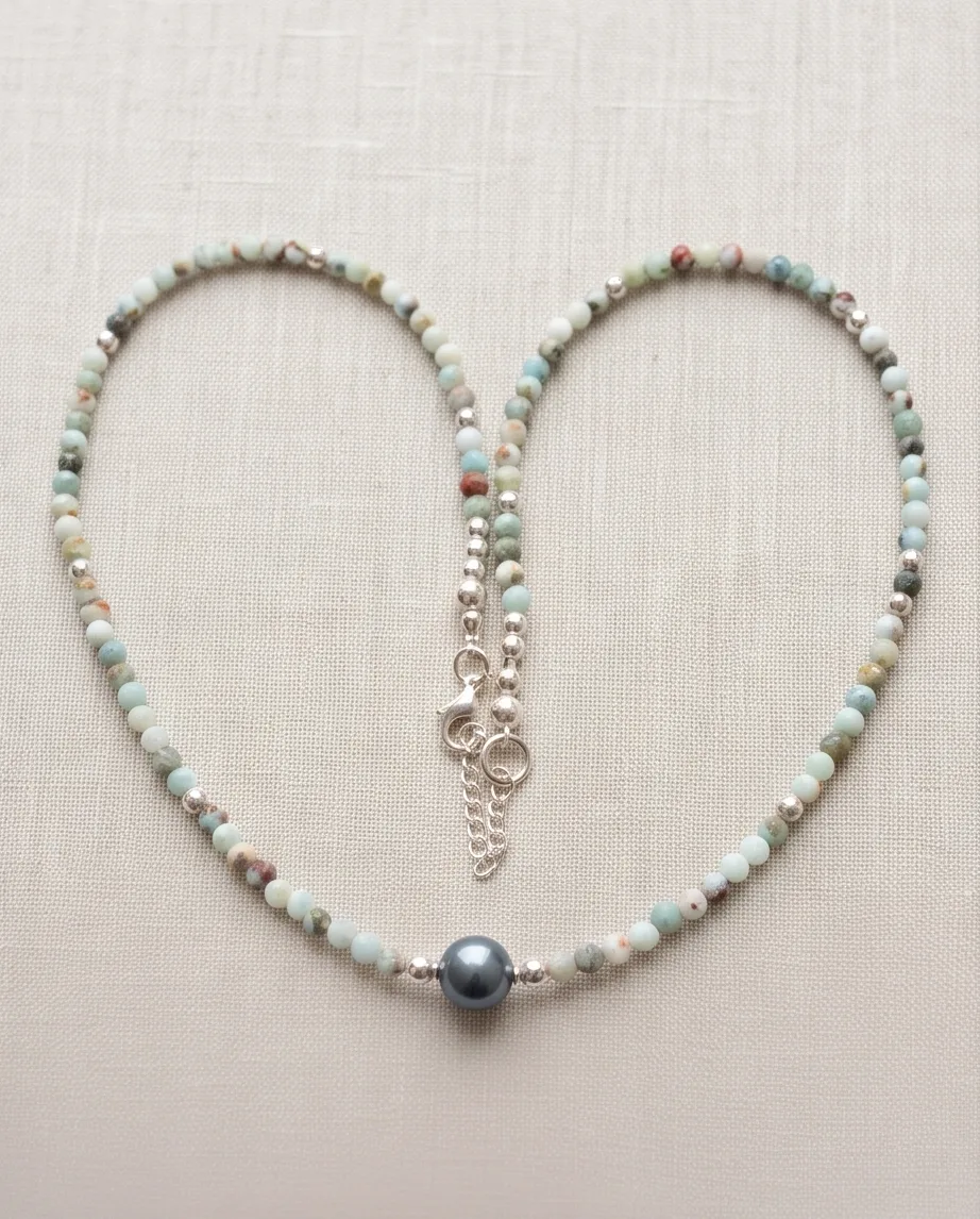 Marielle Amazonite Pearl Necklace — handmade by Willow and Fox