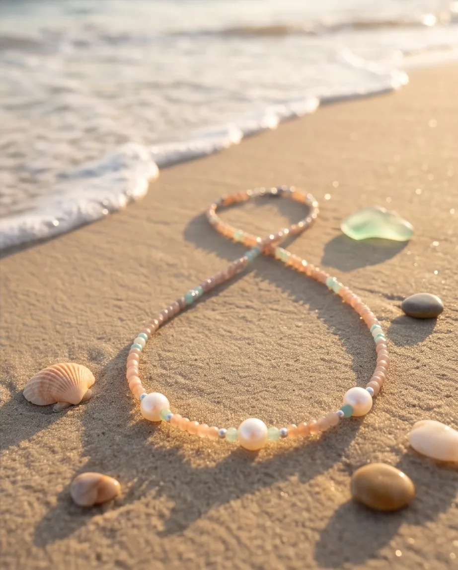Marisol Peach Moonstone & Pearl Necklace — handmade by Willow and Fox