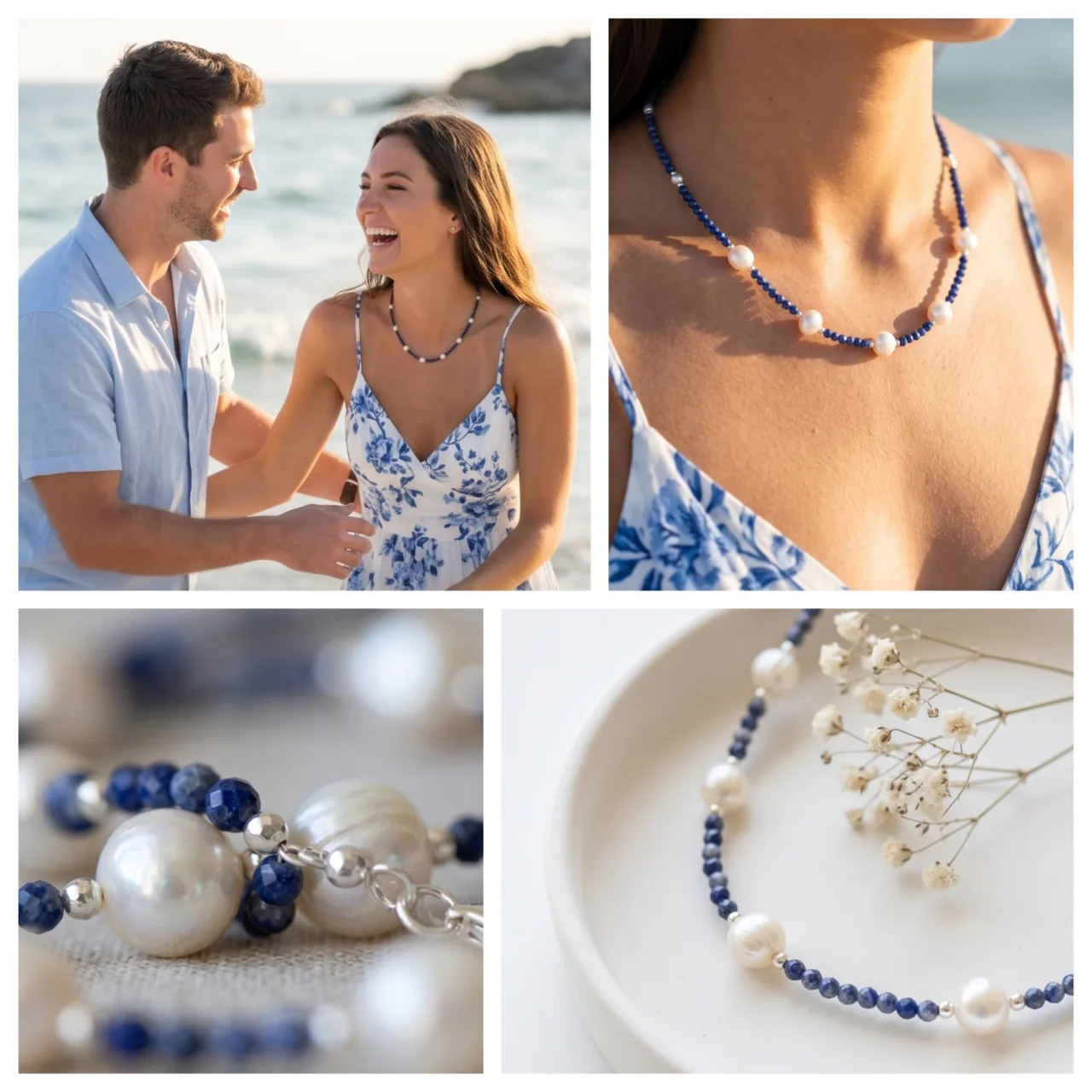 Sodalite & freshwater pearls Necklace — handmade by Willow and Fox