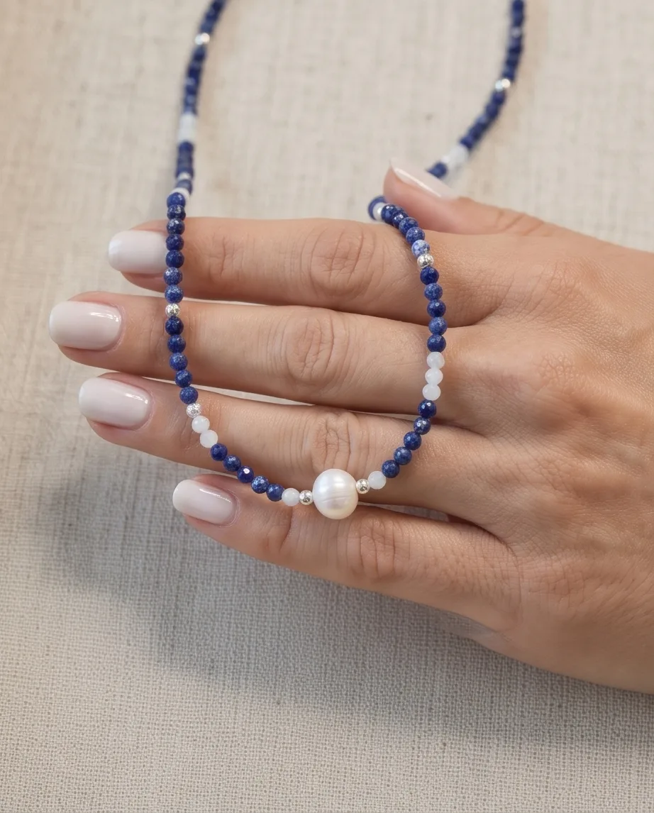Sodalite Mini Bead Necklace — handmade by Willow and Fox