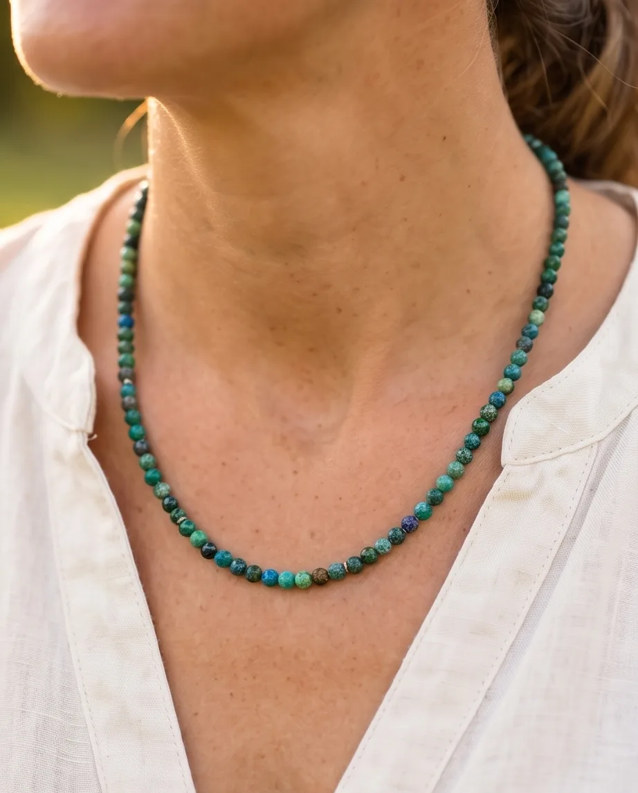 Thalassa Chrysocolla Bead Necklace — handmade by Willow and Fox