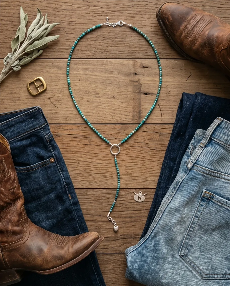 Turquoise beads Lariat Necklace — handmade by Willow and Fox