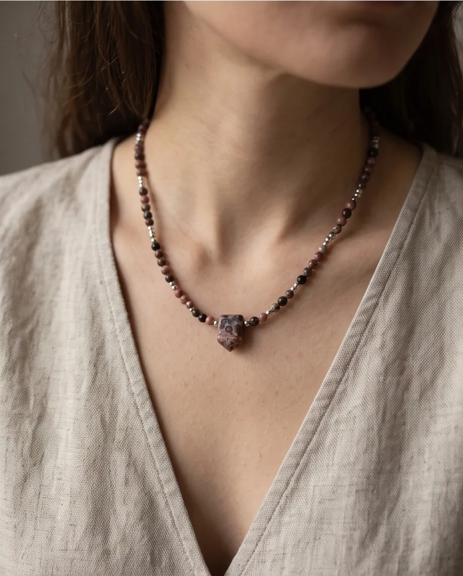 Zora Rhodonite Pendant Necklace — handmade by Willow and Fox